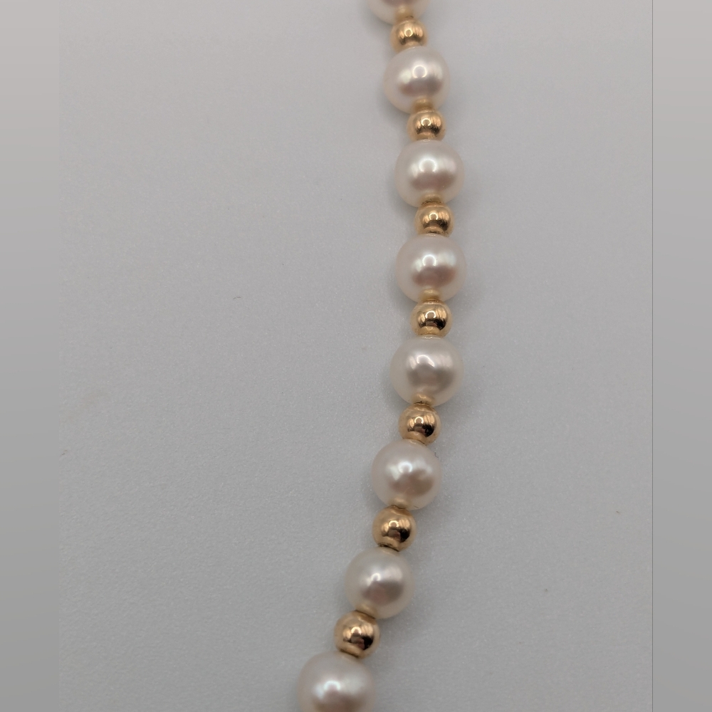 14k Yellow Gold Beaded Pearl Necklace With Fairy Pendant - Picture 11 of 15